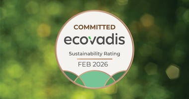 Ecovadis committed badge with green pattern background