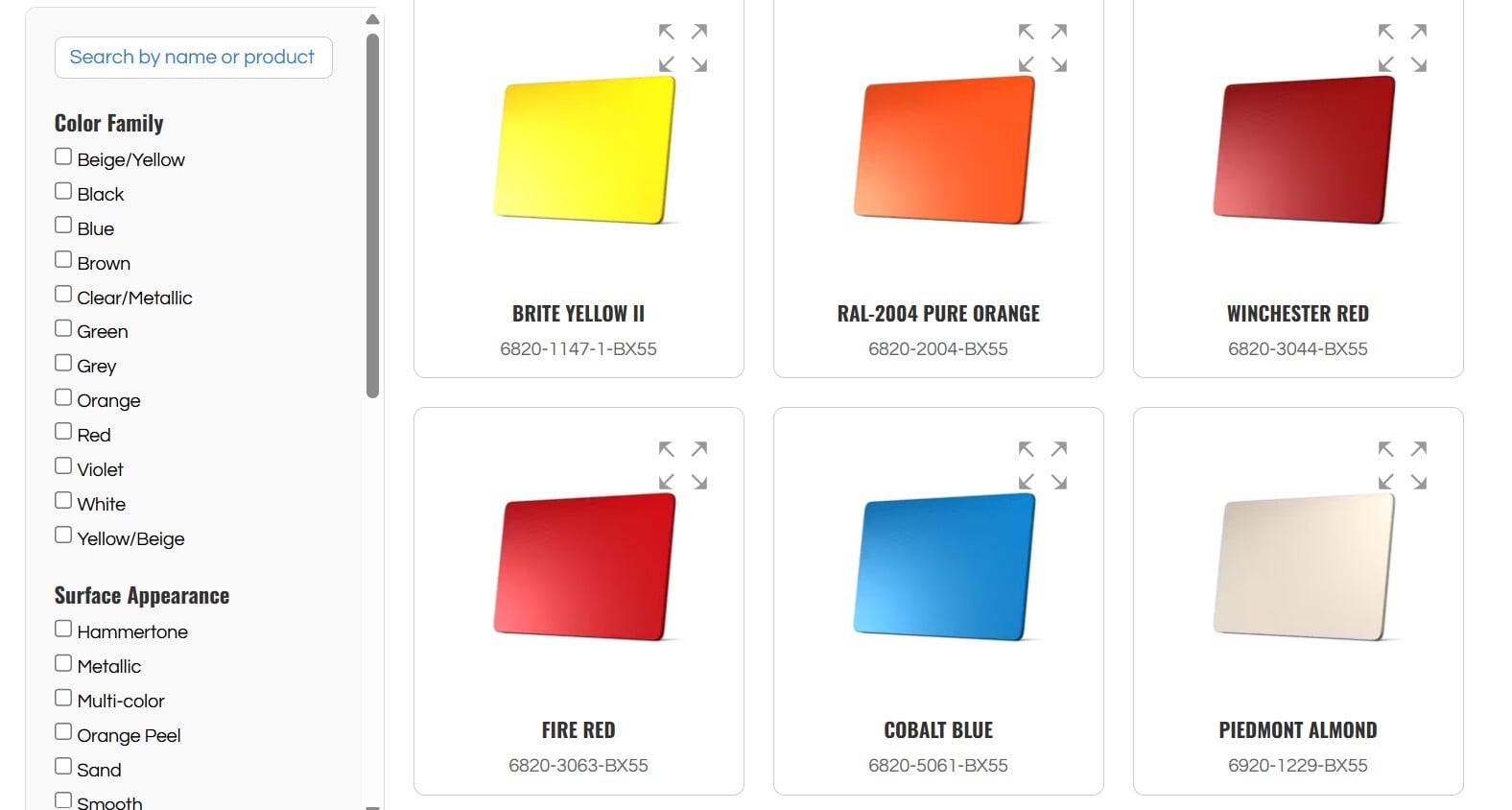 TCI color search webpage
