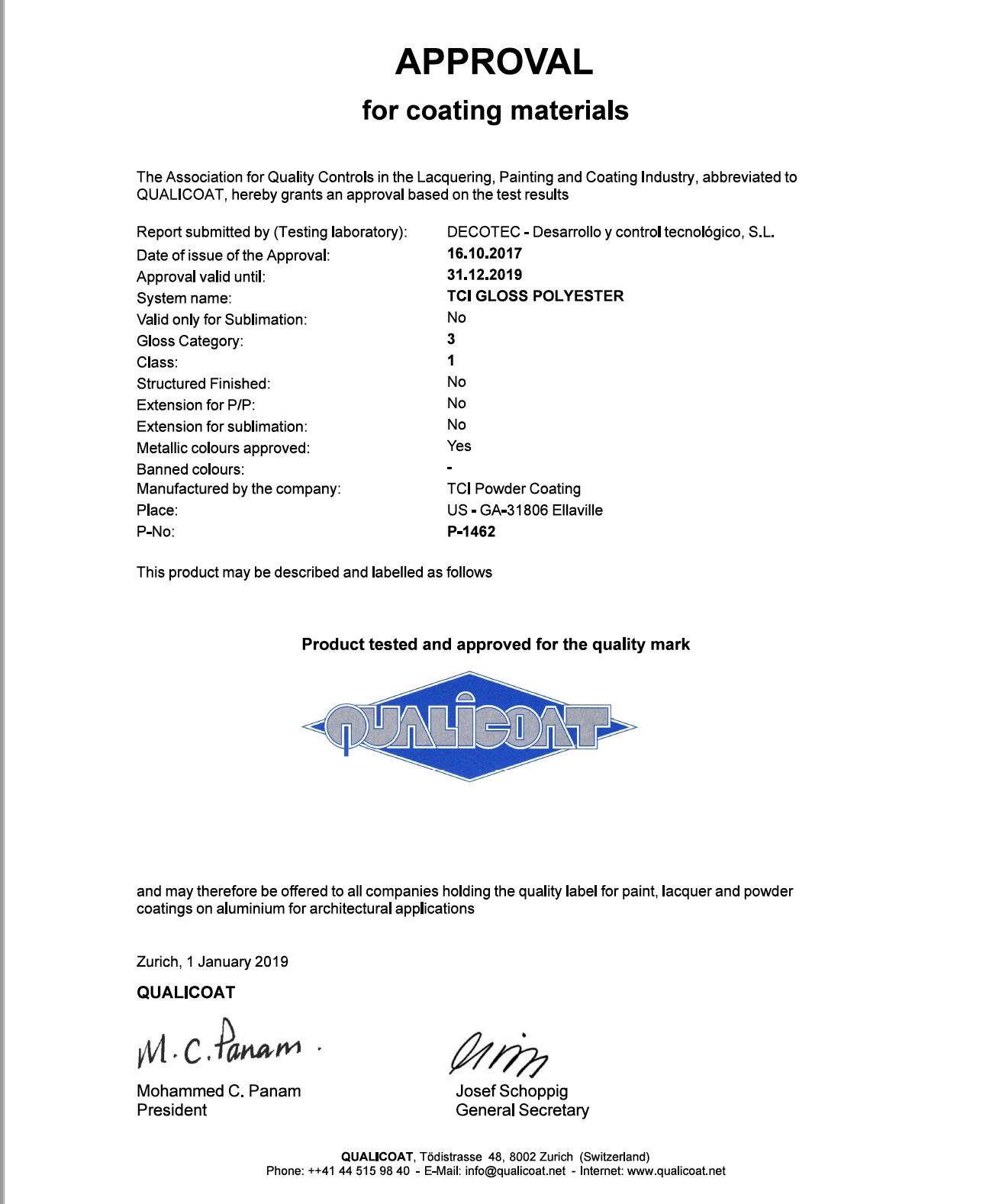 QUALICOAT Certification